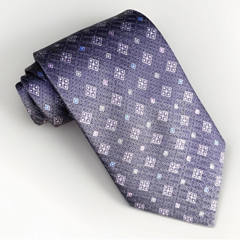 Colours Alexander Julian 100% Silk‎ Mens Tie Light Blue Pastel Accents Geometric